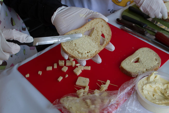 The 'Famous Queso Dip Grilled Cheese Sandwich' being prepared at the Last Grilled Cheese Invitational at the Los Angeles Center Studios on Saturday April 12, 2014.  